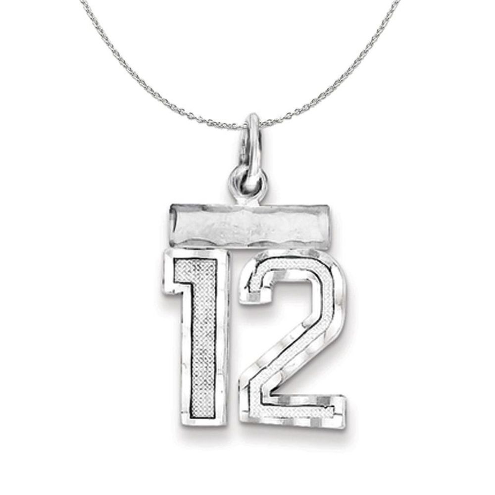 Silver, Varsity Collection, Small D/C Number 12 Necklace - 20 In